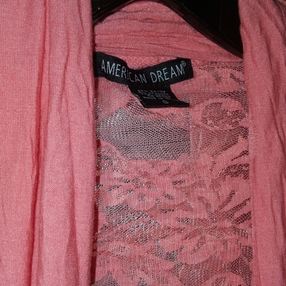 S Bright Pink Orange Lace Back Shrug - Picture 2 of 3